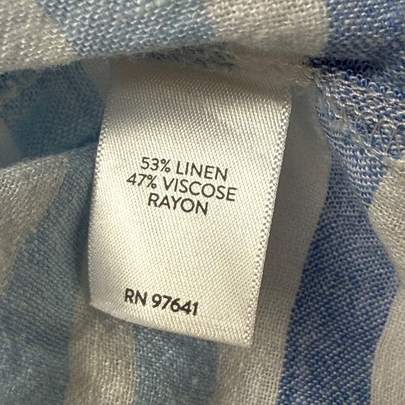 J. JILL Linen Blend Large White Blue Striped Pleated Tunic Top  Coastal Beach - Picture 9 of 12